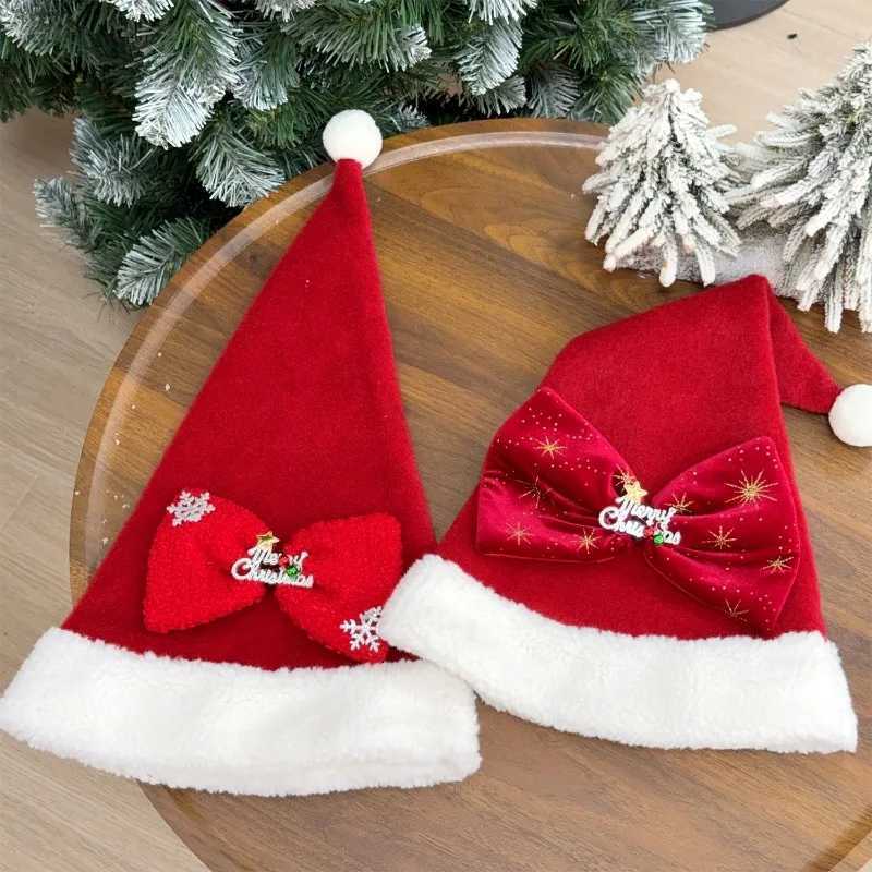 3/1PCS Thickend Christmas Hat Warm Santa Claus Xmas Bow Hats for Adult Merry Christmas Cap New Year Festival Party Decoration Y251115
