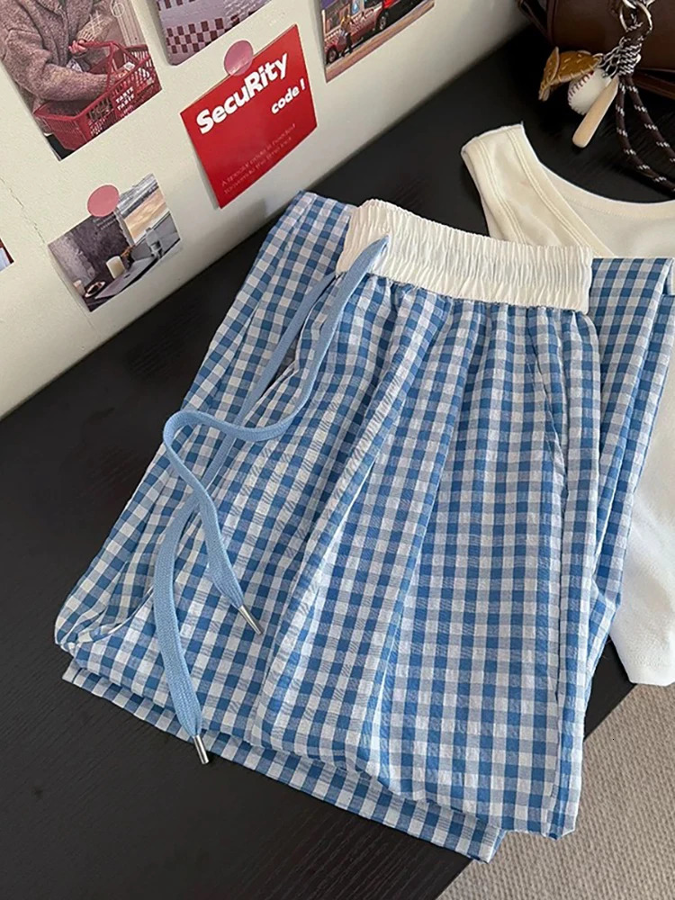 Womens casual loose straight leg flat pants Korean basic style elastic waist wide SpringSummer womens tight 250414Z