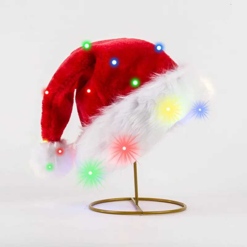 LED Light Christmas Hat Colorful Plush Trim Cap Glowing Xmas Hat for Kids Adults Christmas Party Birthday New Year Decor Y251115