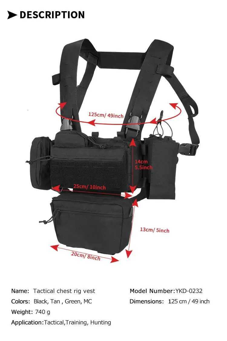 YAKEDA Tactical Chest Rig with 5.56/7.62 Magazine Pouch Holder Pistol Pouch Wing Pouch Molle Dangler Pouch XJ251114