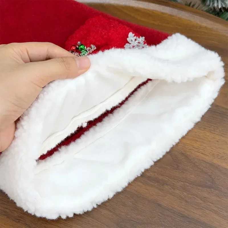 3/1PCS Thickend Christmas Hat Warm Santa Claus Xmas Bow Hats for Adult Merry Christmas Cap New Year Festival Party Decoration Y251115