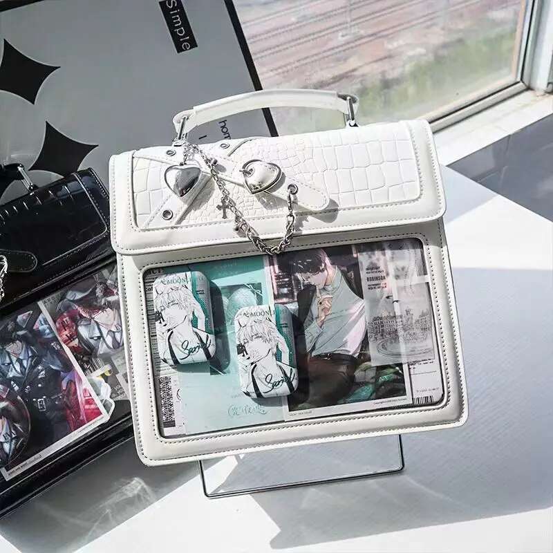 Y2k Women Gothic Backpack Kawaii Ita Fashion Shoulder Cute Girls Transparent Pocket Crossbody Bag New DIY Badge Knapsack