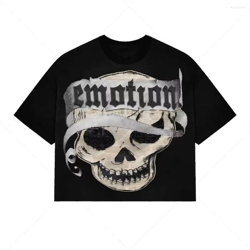 Mens T Shirts American Retro Skull Hip-hop And Womens Loose Trendy Brand Casual Street Cotton Heavy Short-sleeved Printed T-shirt