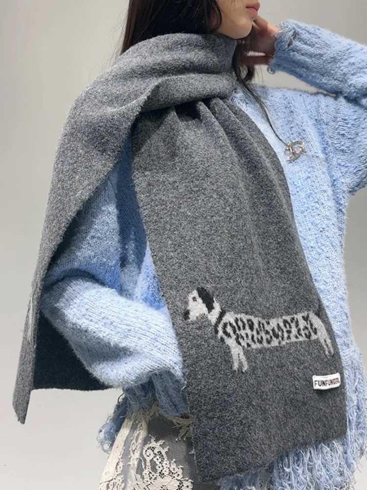 Luxury UCXQ Korean Leopard Dog Pattern Scarf For Women Fuzzy Texture Quadrilateral Knit Scaves 2025 Autumn New Tide 23Z3476 Y251115