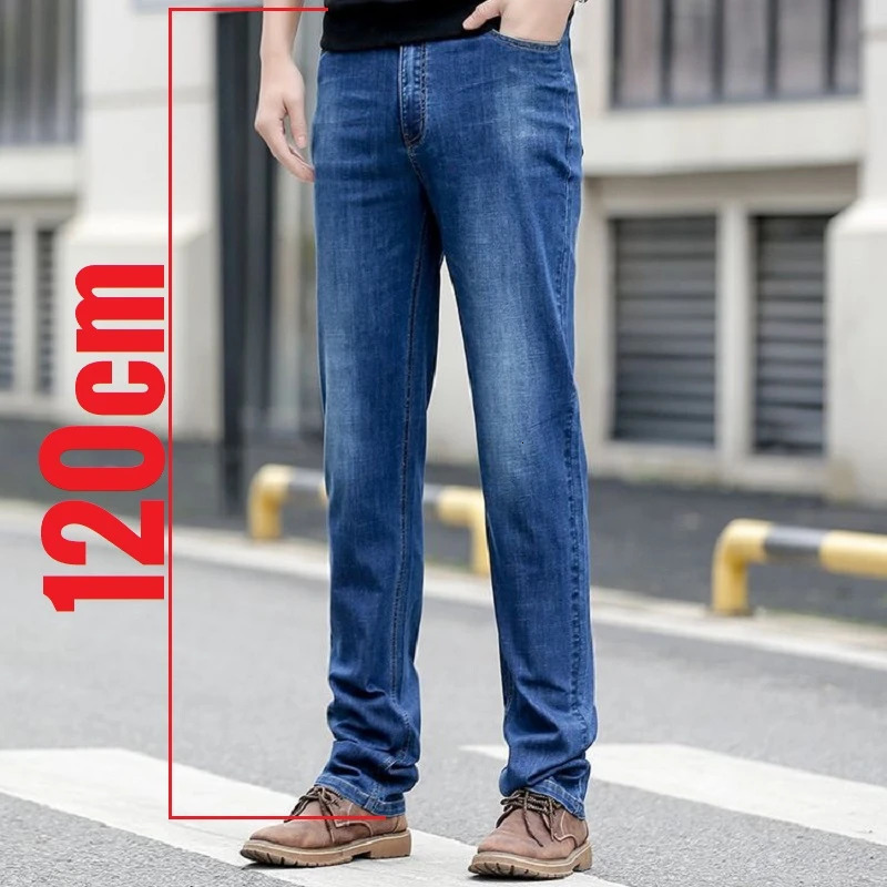 Tall Mens Size Summer Thin Jeans High Waist Straight Leg Denim Trouser Long 190cm 200cm 250407