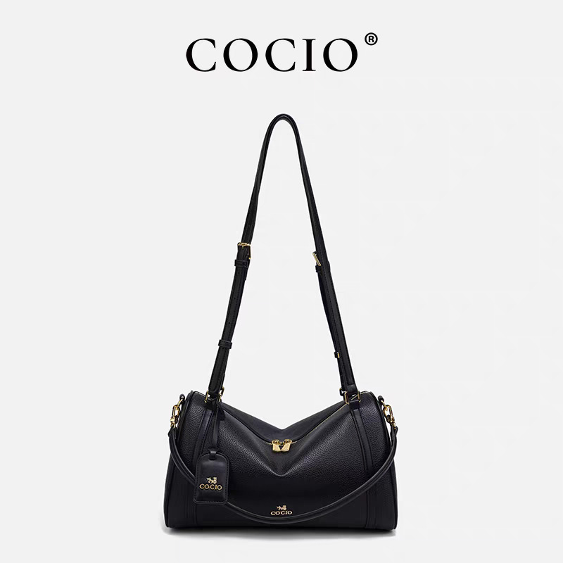 COCIO designer bag New leather light luxury Boston bag fashionable ostrich pattern outdoor large capacity shoulder bag