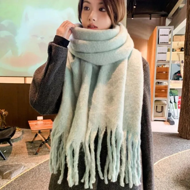 Mohair Scarf Solid Color Warm Winter Wrap Dopamine Colorblock with Detail Versatile All-Match for Women 251110