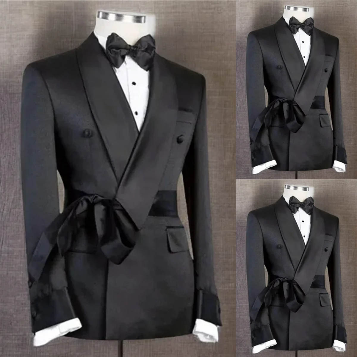 Classic Black Wedding Tuxedos 1 Piece Set Jacket Drawstring Men Suit Shawl Lapel Fashion Style Party Suits Customized