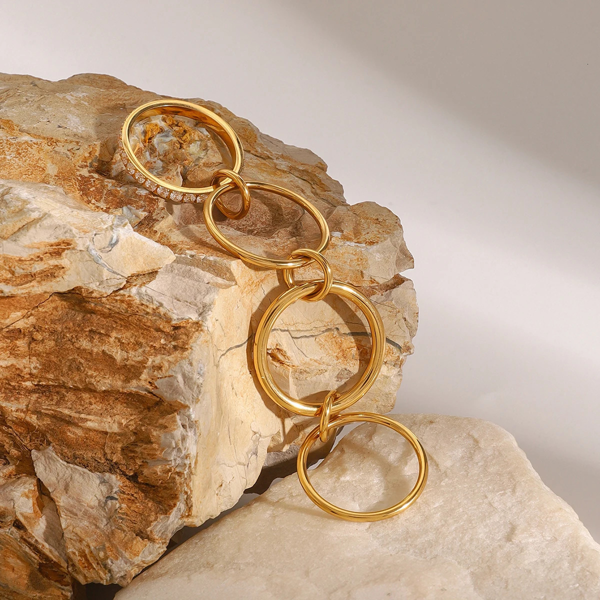 Youthway Trendy Versatile Gold Plated Stainless Steel Four-layer White Zircon Ring For Unisex Waterproof Jewelry 250414