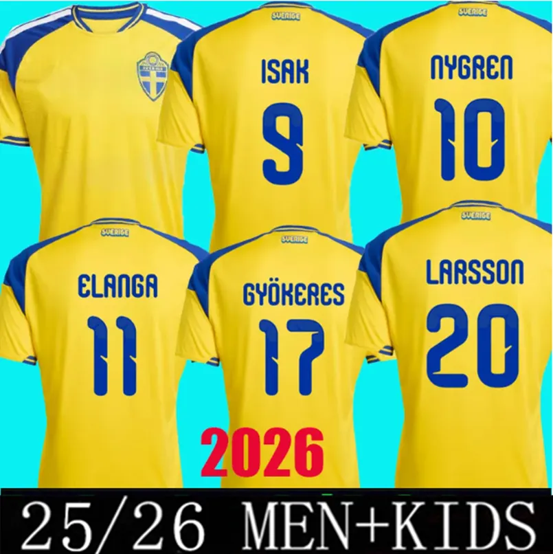 2026 Sweden World CUP soccer jersey 25 26 27 IBRAHIMOVIC ISAK Gyokeres FORSBERG camisetas Kids Uniform Set kits KULUSEVSKI GUSTAFSON 2025 maillot football shirt