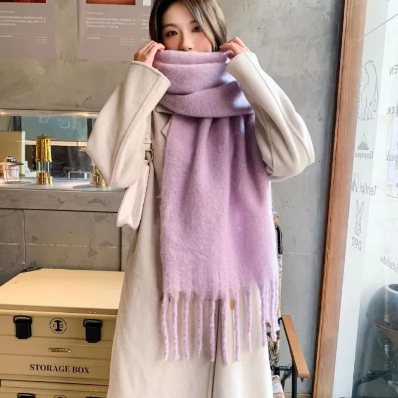 Mohair Scarf Solid Color Warm Winter Wrap Dopamine Colorblock with Detail Versatile All-Match for Women 251110