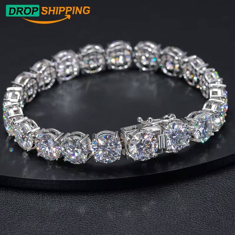 Drop Shipping Big Guy 10mm 925 Sterling Silver Real VVS Moissanite Diamond Tennis Bracelet Fine Jewelry for Men Women