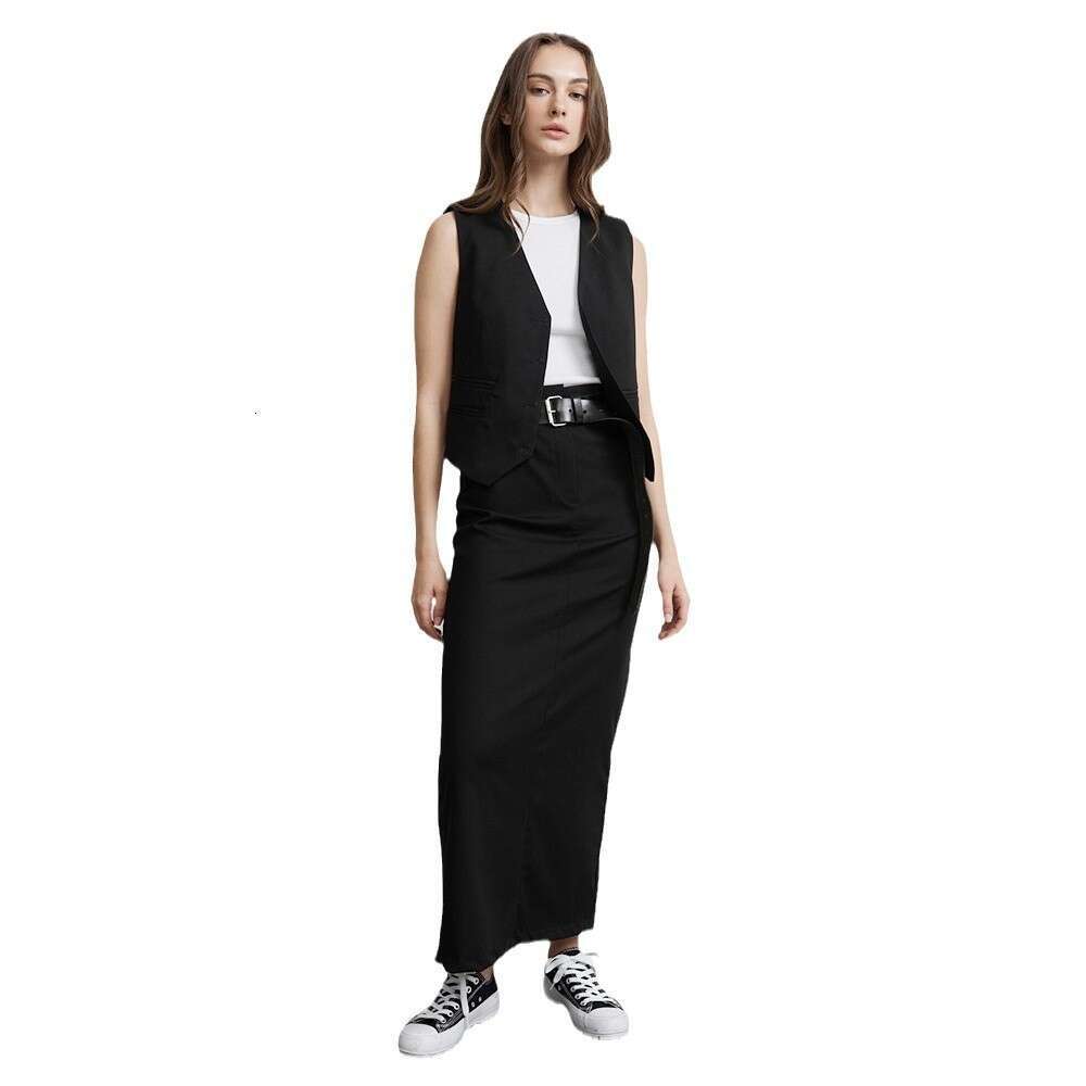 hoodie Mmwomen's Wear Button Long Suit Summer , New Solid Color Vest Half Skirt Set For Women jacket