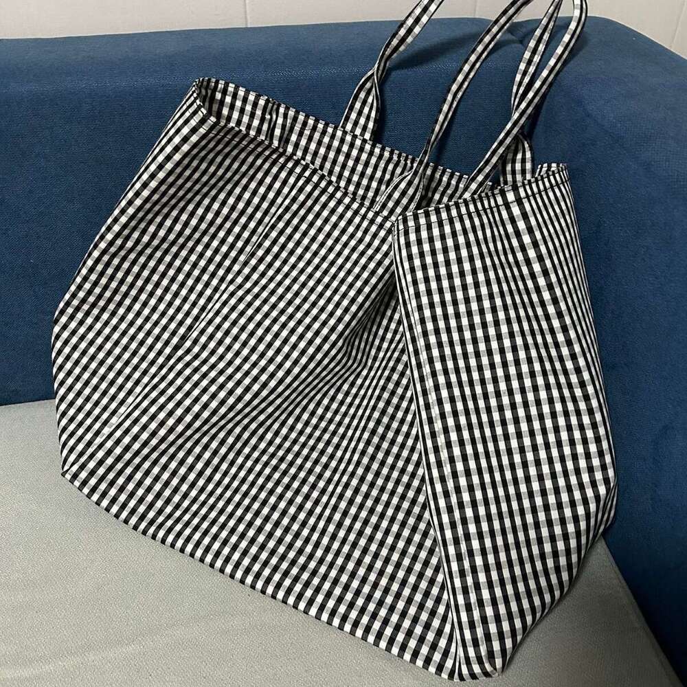 Mm Women's Bags New Large Capacity Black And White Checkered Cotton Shopping Single Shoulder Handbag Tote Bag For Women