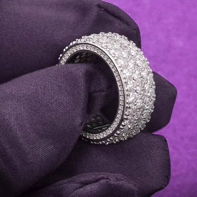 Luxury Hip Hop VVS D Color Moissanite Bling Mens Cluster 3 Rows Band Ring With 925 Sterling Silver Pass Diamond Tester GRA