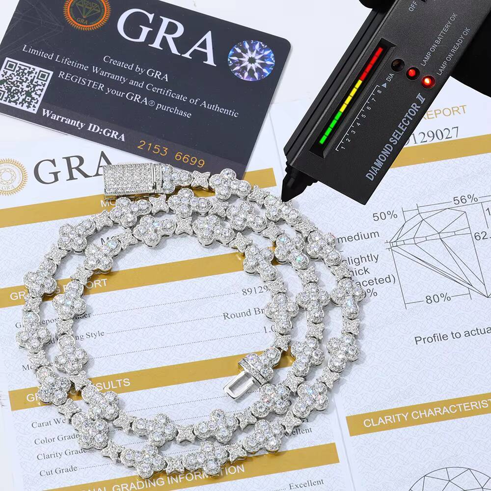 ESKEEM Luxury 925 Silver Hip Hop Necklace 10mm Iced Out VVS Moissanite Cross Star Link Chain Jewelry Gift for Men Women