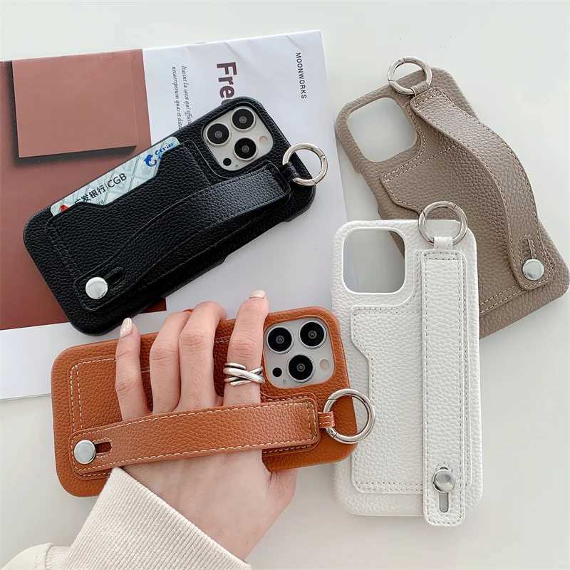 Cute Card Slot Bag Wristband Phone Holder Case For iPhone 14 13 12 11 Pro Max X XR XS Max 7 8 Plus Soft Leather Cover Stand Ring J251202