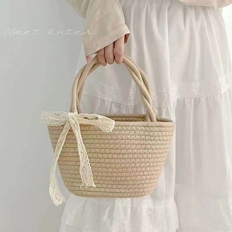 Handmade Beach Bag Rural Tyle Hand Woven Bag Made Of Cotton Eco-Friendly Tote Bag, Popular Among Internet Celebritie For Commuting, Nack, Cometic, Tor