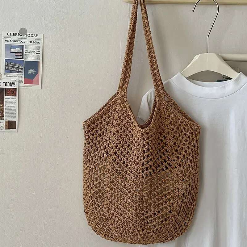 Leisure Large Capacity Cotton Woven Hollow Straw Shoulder Holiday Beach Bag