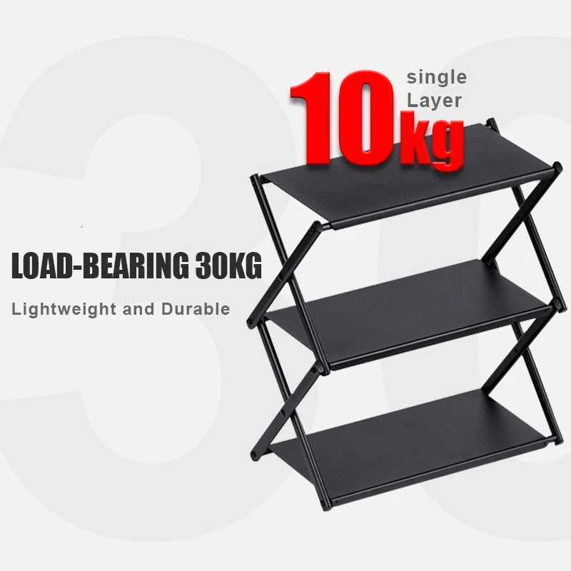 WESTTUNE Camping Three-tier Rack Outdoor Folding Storage Shelf Portable Desktop Organizer Shelves Picnic BBQ Storage Rack Table M251115