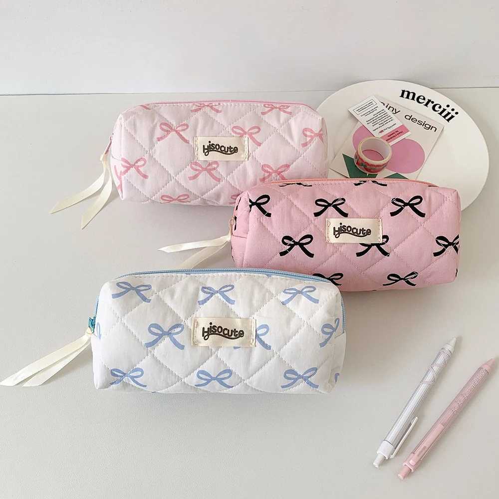 Sweet Chic Pencil Bag Makeup Bag Girl Bow Printing Korean Pencil Box Large Capacity Static Storage Box Makeup BagXJ250415