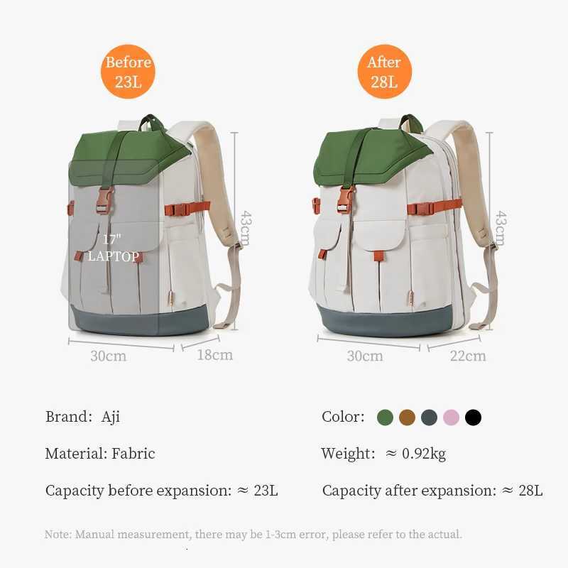 AJI Backpack For Women Travel Backpack Large Capacity Luxury Designer Outdoor Backpack Expandable Laptop Backpacks WaterproofW251114