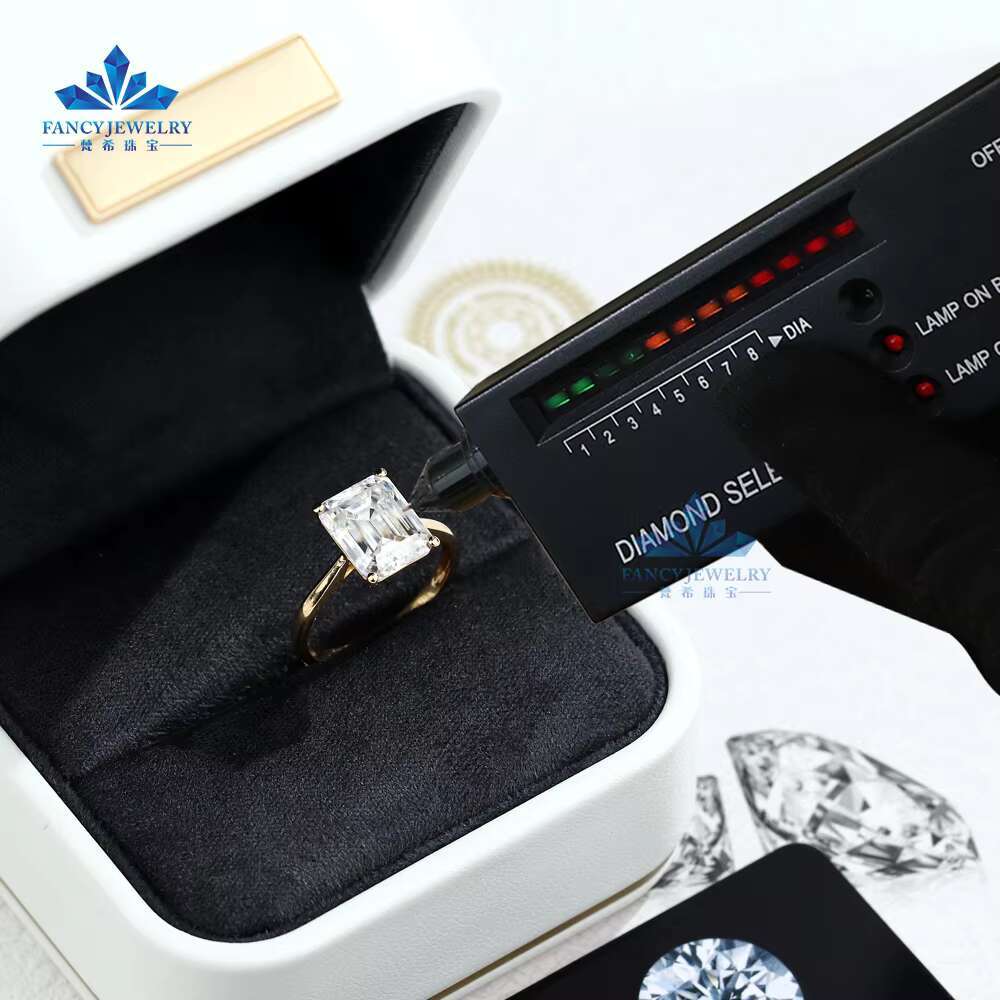18K Solid Gold Womens Daily Jewelry 4CT Emerald Cut Moissanite Wedding Rings for Women