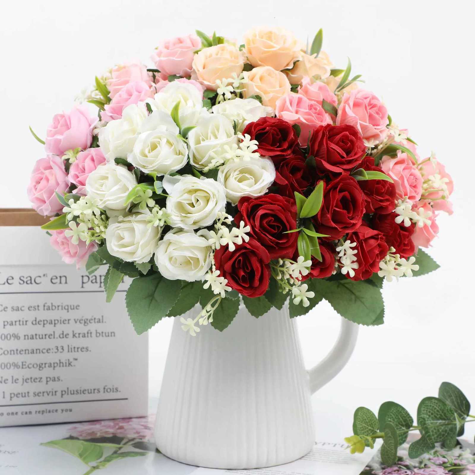 30cm Rose Artificial Flowers Bouquet Silk Fake Flower for Home Decor Garden Wedding Bride Decoration Outdoor Table Vase OrnamentM251115