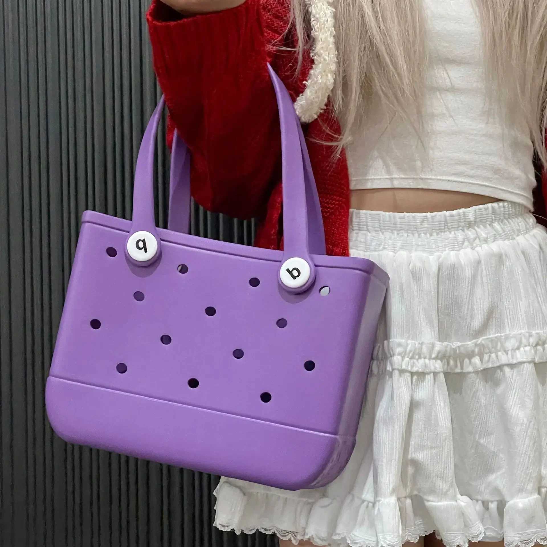 Womens beach handbag EVA waterproof beach pool basket mini womens shopping shoulder handbag mini jelly bag handbag W250415