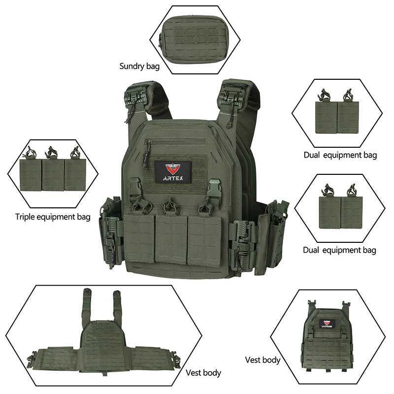 ARTEX Ranger Green Plate Carrier Tactical Vest With Quick Release Security Molle Tactical Vest Bandolier Laser Cut Combat Vest XJ251114