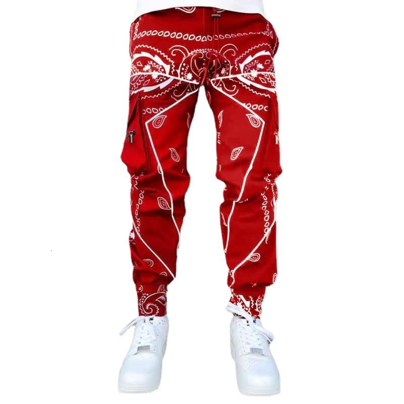 2025 Printed Cashew Flower Leisure Sports Harlan Long Men's Loose High Street Multi Bag Workwear Pants