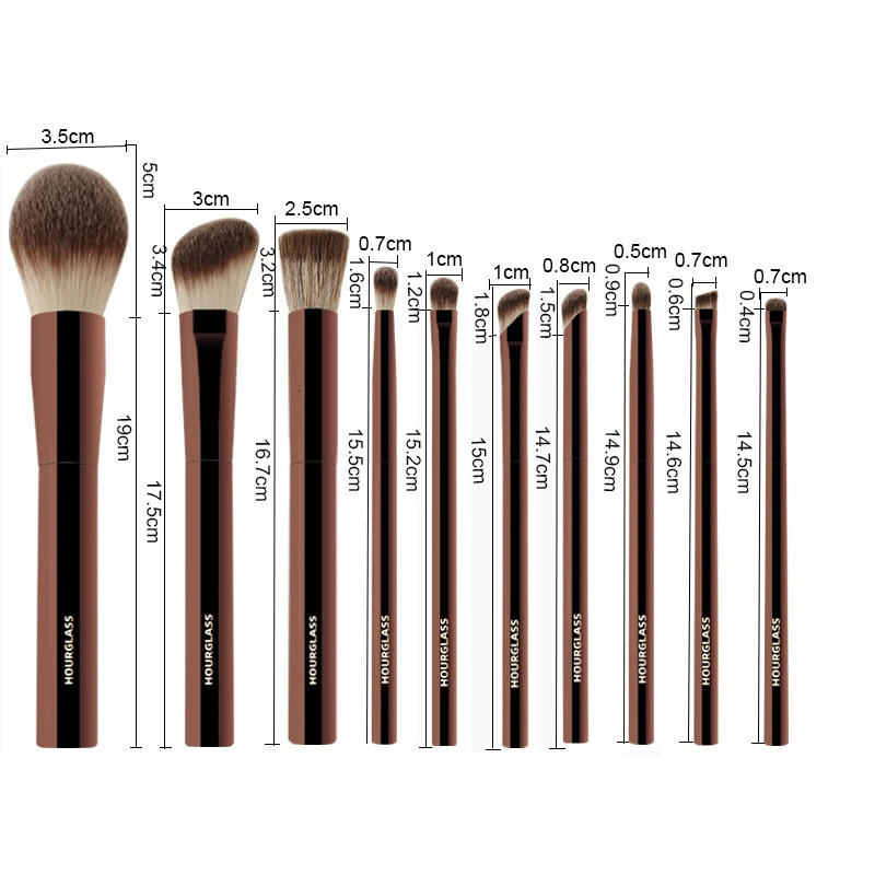 10pcs/set Hourglass Makeup brushes Powder Eyeshadow Domed Crease Make up brush Stippling Angled Shadow Brow with cosmeetic bag 251110