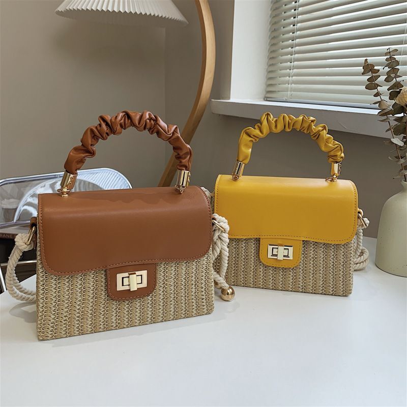 Handbag For Women Straw Women's Simple Woven Crossbody Fashion Color Contrast Hand Box Shoulder Bag