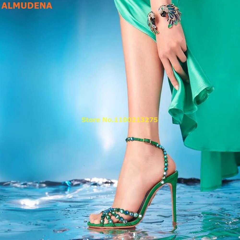 Glossy Gold Crystal Sandals Open Toe Strappy Rome Fashion Hot Sale Summer Women Ankle Strap Manufacturer High Heel Shoes