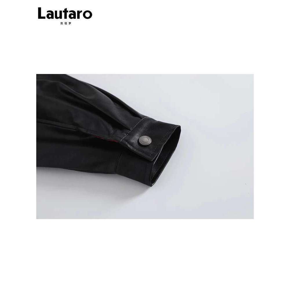 Designer Clothes Lautaro-Plaid Patchwork Pu Leather Jacket For Women, Oversized, Soft, Reversible, Long Sleeve, Designer Clothing, Spring