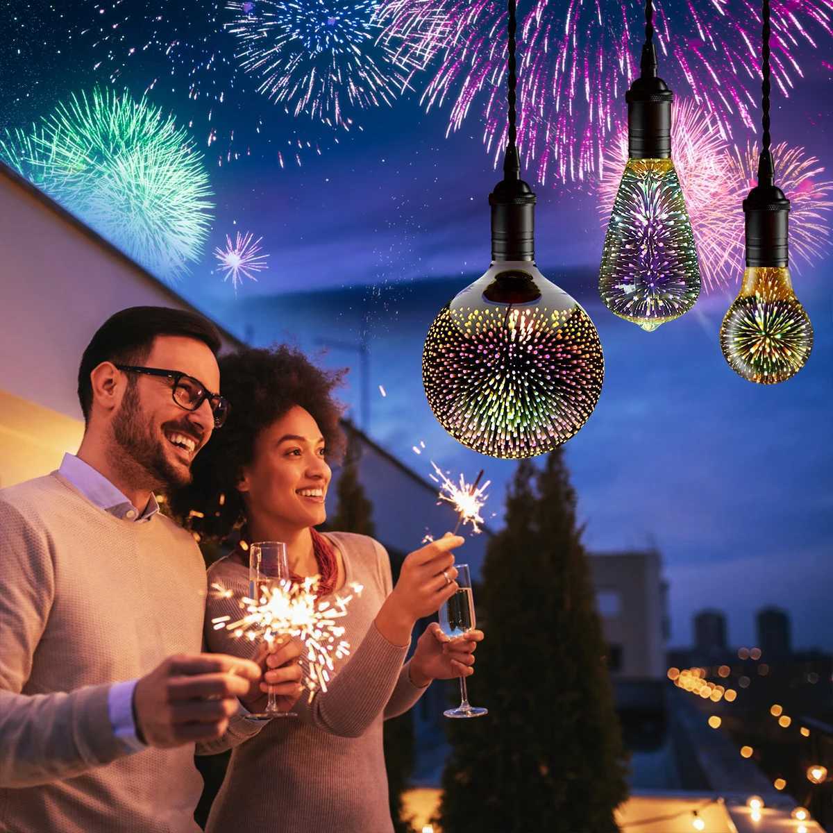 3D Fireworks Effect Vintage LED Incandescent Bulbs Retro Edison Lamp E27 AC110V-220V Holiday Decoration Light Bulb G80 G125 C251115