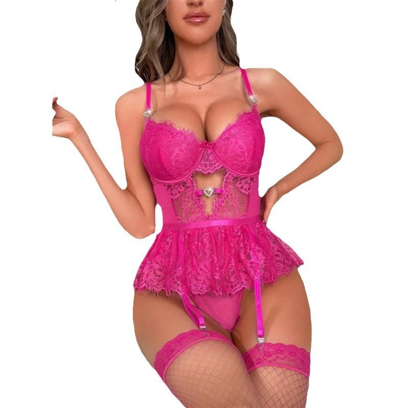 Designer's Sexy Pajama Set For Women's Pure Desire Style Lace Underwear With Hollow Heart Shaped Charm, One Piece Summer Pajama