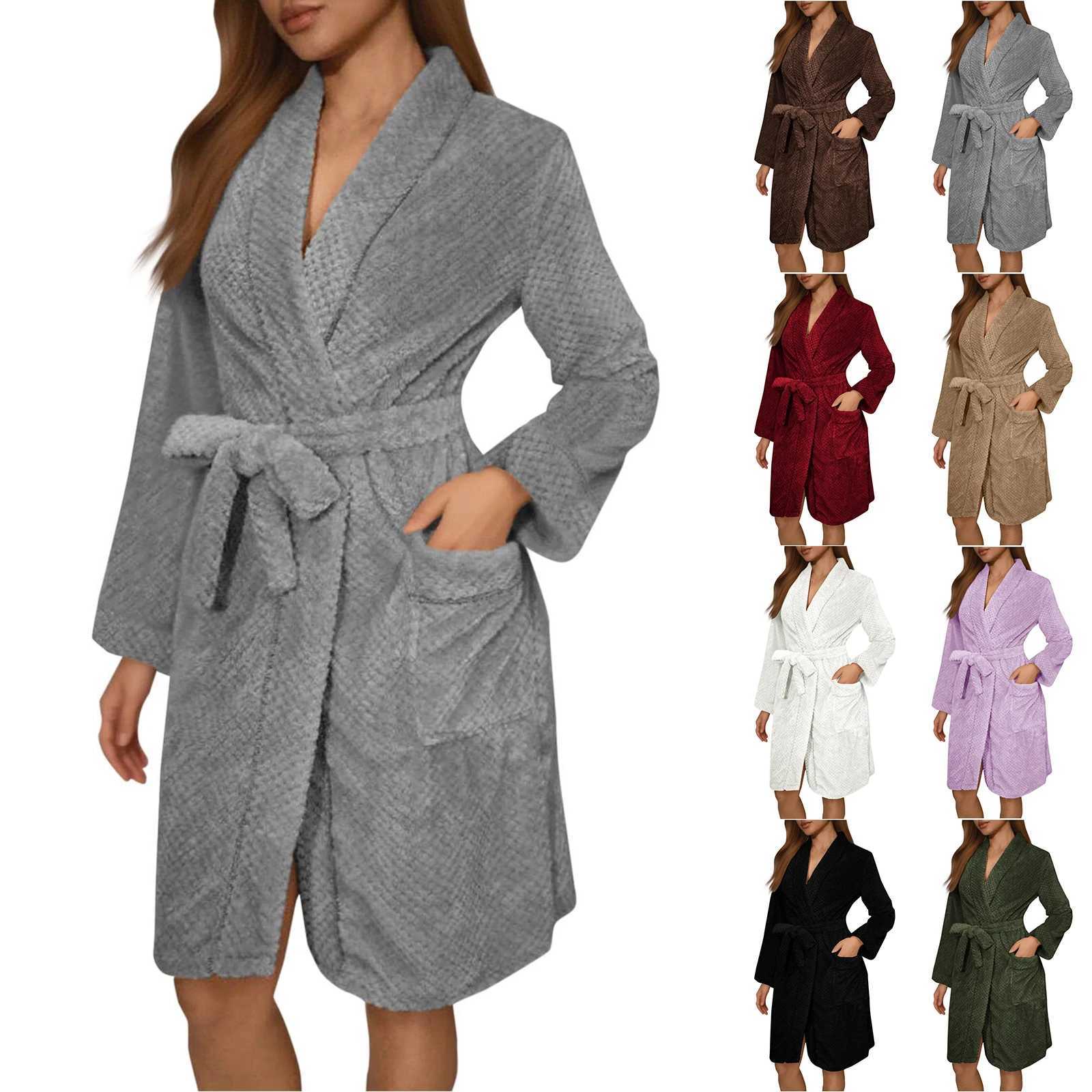WomenS Long Sleeved Autumn And Winter Warm Bathrobe Home Clothes Plush Solid Color Sleeping Robe Home Clothes C251115