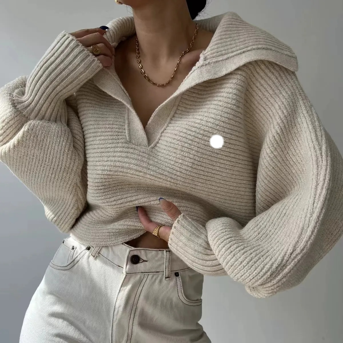 Women Pullover Fiess Autumn Sweater Woolen Knit Outdoor Jogging Loose Womens Long Sleeve Sweatshirts Turn-down Collar s