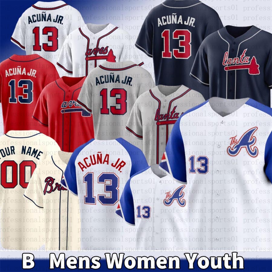 Ronald Acuna Jr. Jersey #1 Ozzie Albies Braves Jerseys Chris Sale Austin Riley Matt Olson Jarred Kelenic Spencer Strider Grant Holmes Custom City Baseball Jerseys