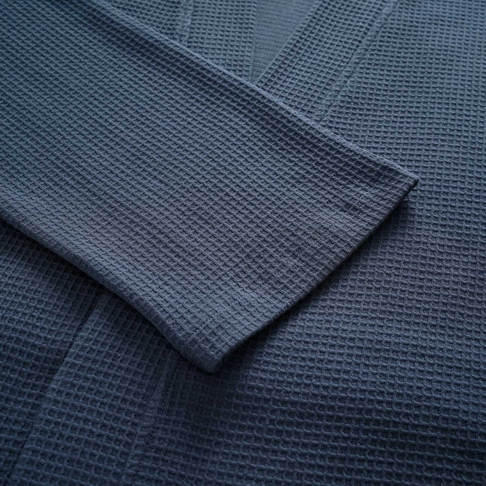 Premium Mens Bathrobe - 100 Cotton Waffle Weave in Sapphire Blue with V-Neck Tie Belt Luxury Waffle Kimono Robe - Breathable C251115
