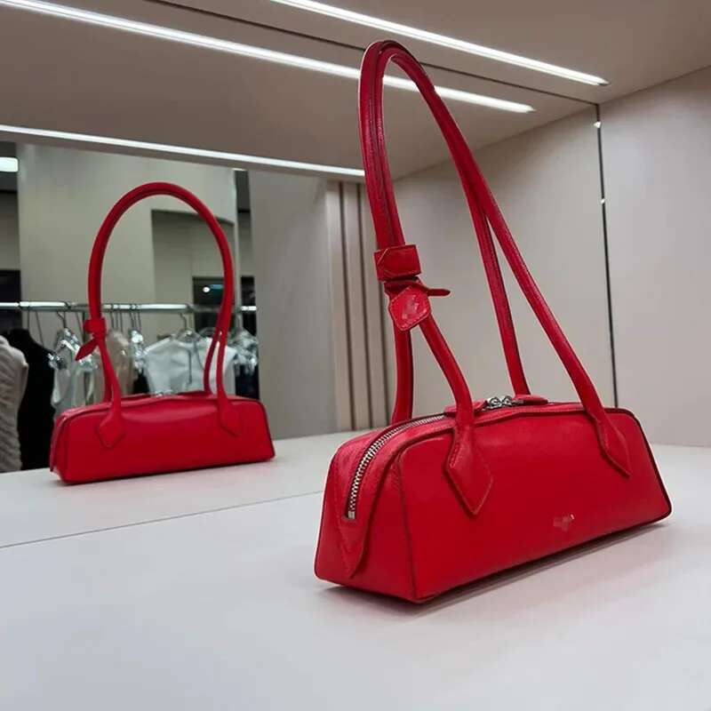 French Style Sausage Skin Ladies Handbag Leather Breadstick Retro Underarm Commuter Shoulder Bag Casual All-Match Women's Ba