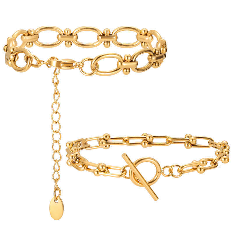 Fashionable vacuum plated simple design O-shaped handmade chain stainless steel gold women's bracelet