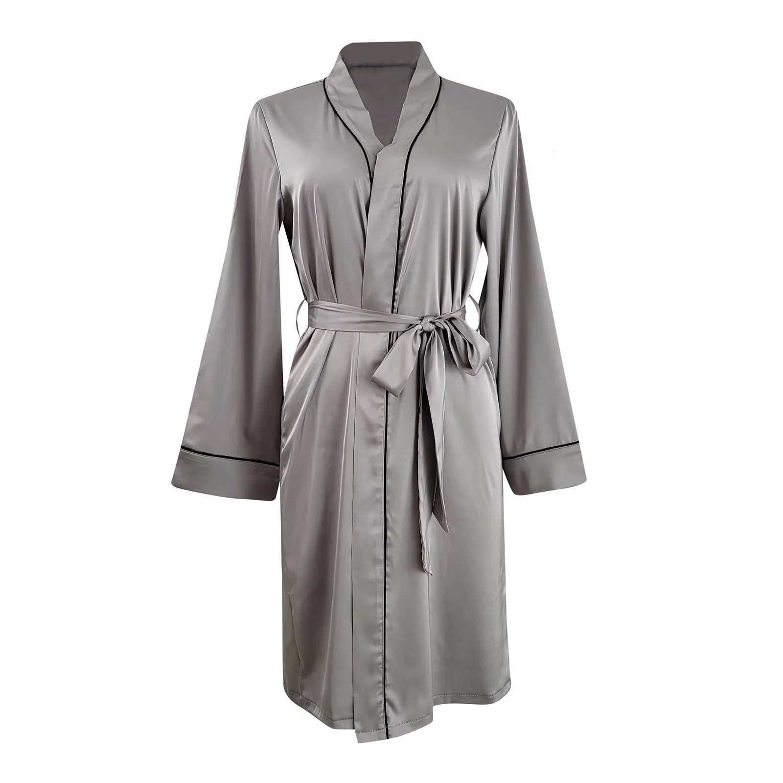 Women Silk Satin Robe Home Clothes For Autumn Winter Long Sleeve Waistband Nightdresses Womens Bathrobe Front Hook Homewear C251115
