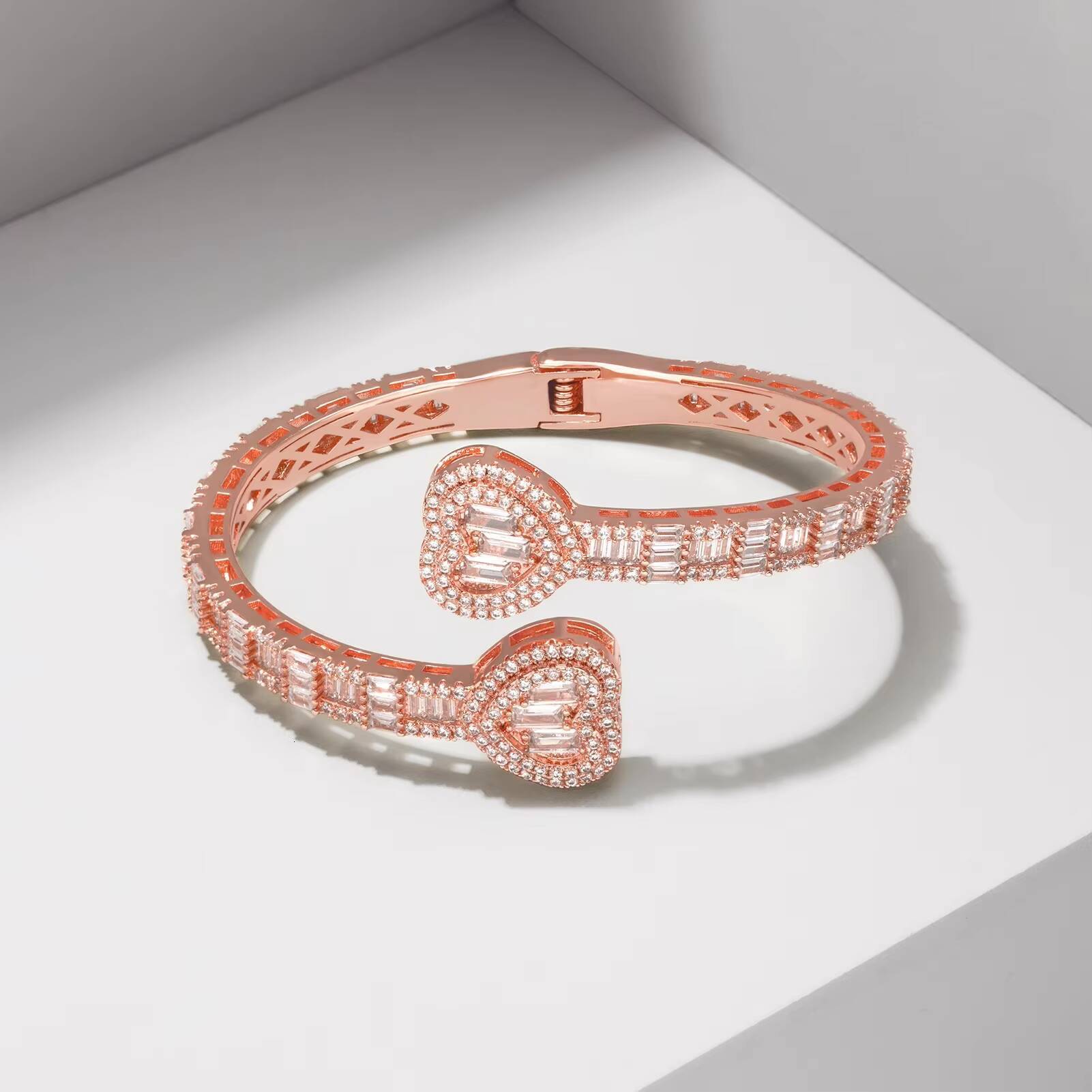 Adjustable 6mm Baguette CZ Heart Style Bangle Gorgeous Icy Sparkle for Fashionable Women Fine Trendy Accessory