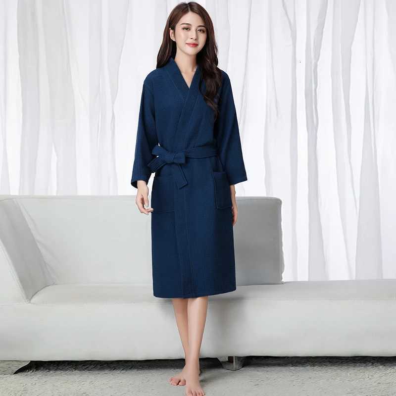 Solid Waffle Robe 100 Cotton Long Robe Women Soft Bath Robe Ladies Casual Nightrobe highly absorbent Sleepwear Loose Homewear C251115