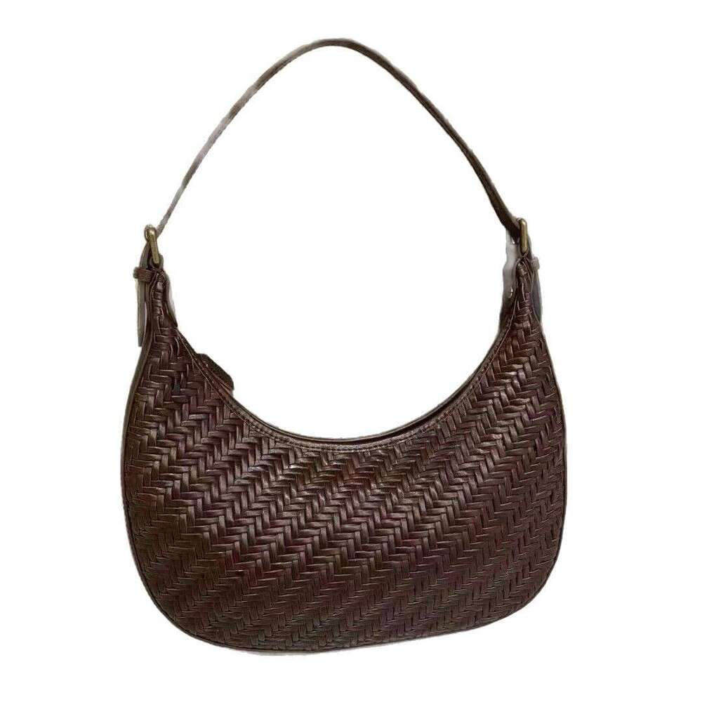 Mm Women's Bags Handmade Woven High-Quality French Handbag, Top Layer Cowhide, Armpit Half Moon Bag, Genuine Leather Women's Bag