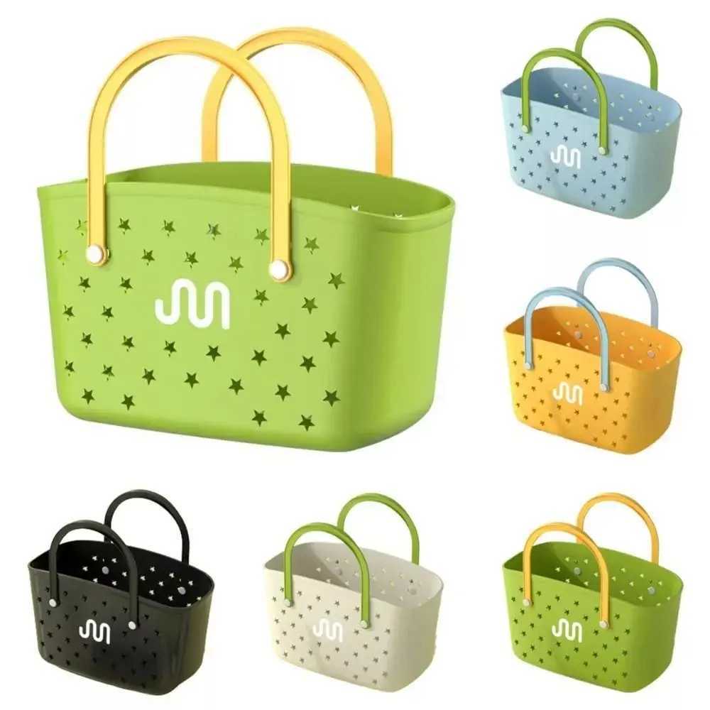 Summer Colorful Beach Bag Plastic Waterproof Bathroom Storage Basket Large Capacity DIY Handbag Bathroom Basket W250415