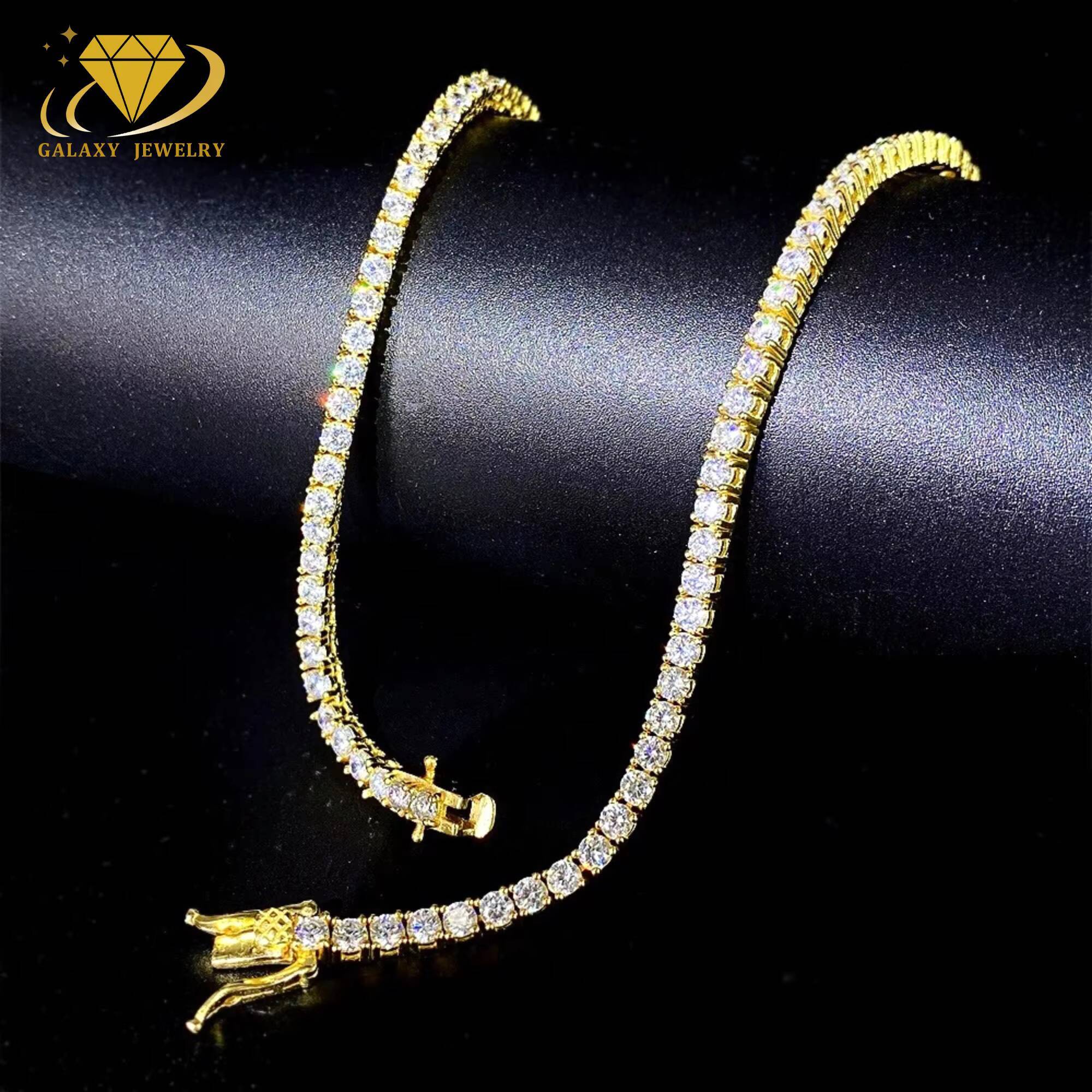 Hip Hop Jewelry GRA Certified 925 Sterling Silver Bling 3mm White Vvs Iced Out Moissanite Tennis Chain Necklace for Man Woman