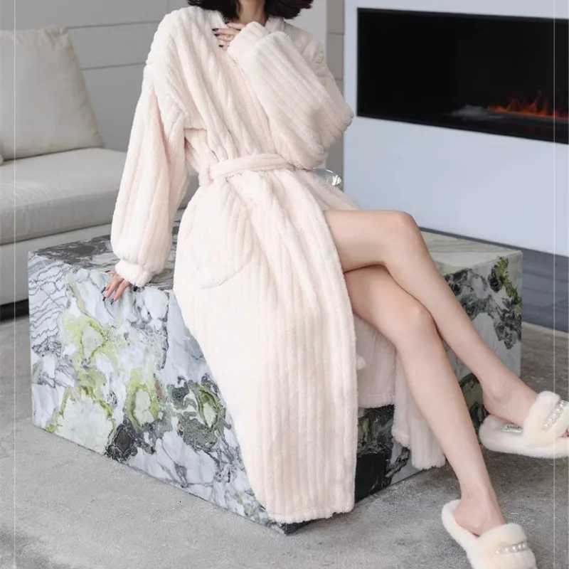 Belt Robe for Women Sleepwear Winter Nightdress Night Wear Warm Fleece Pajama V-neck One Piece Nightgown Solid Sleeping Homewear C251115